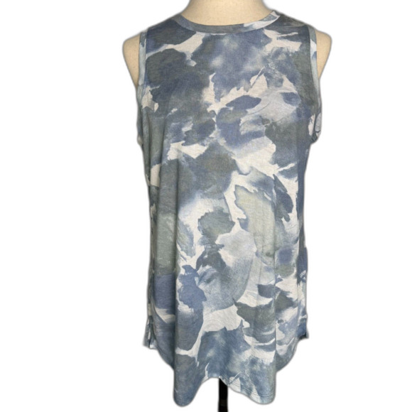 Athleta Breezy Tank Size XL Blue White Watercolor, Side Slits, Workout, Relaxing - Picture 1 of 13